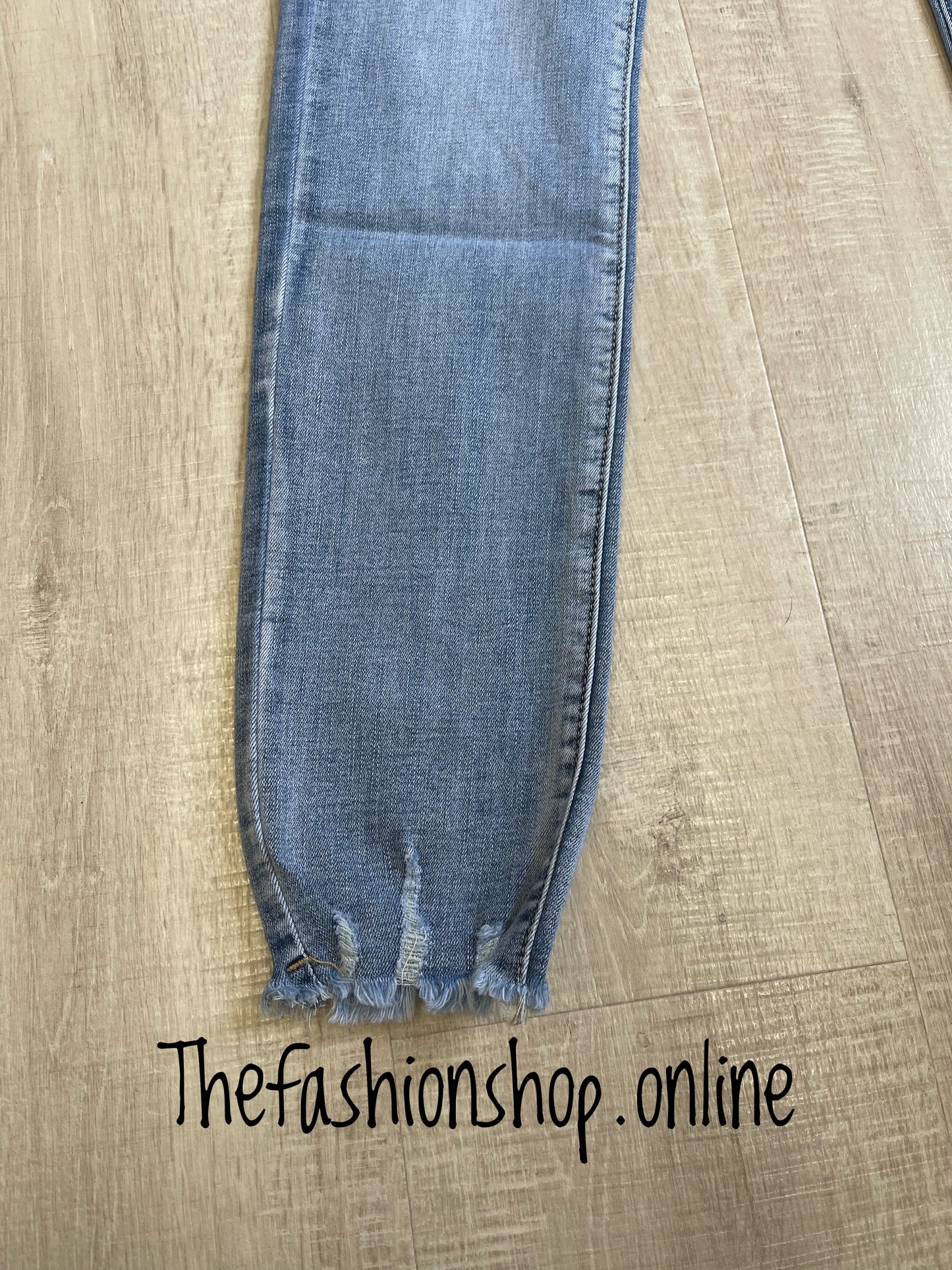 Denim blue stonewash premium ladies fit frayed edge jeans sizes 10-20