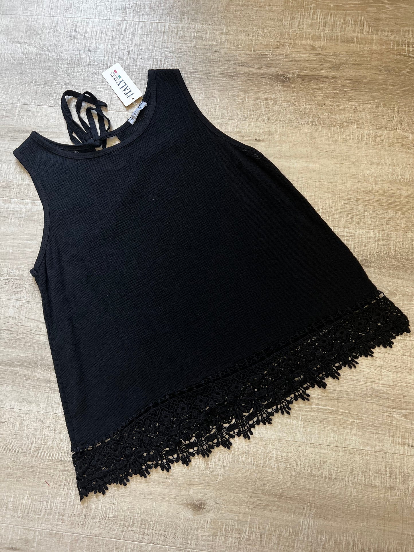 Black heavy lace trim vest (reg) 10-16