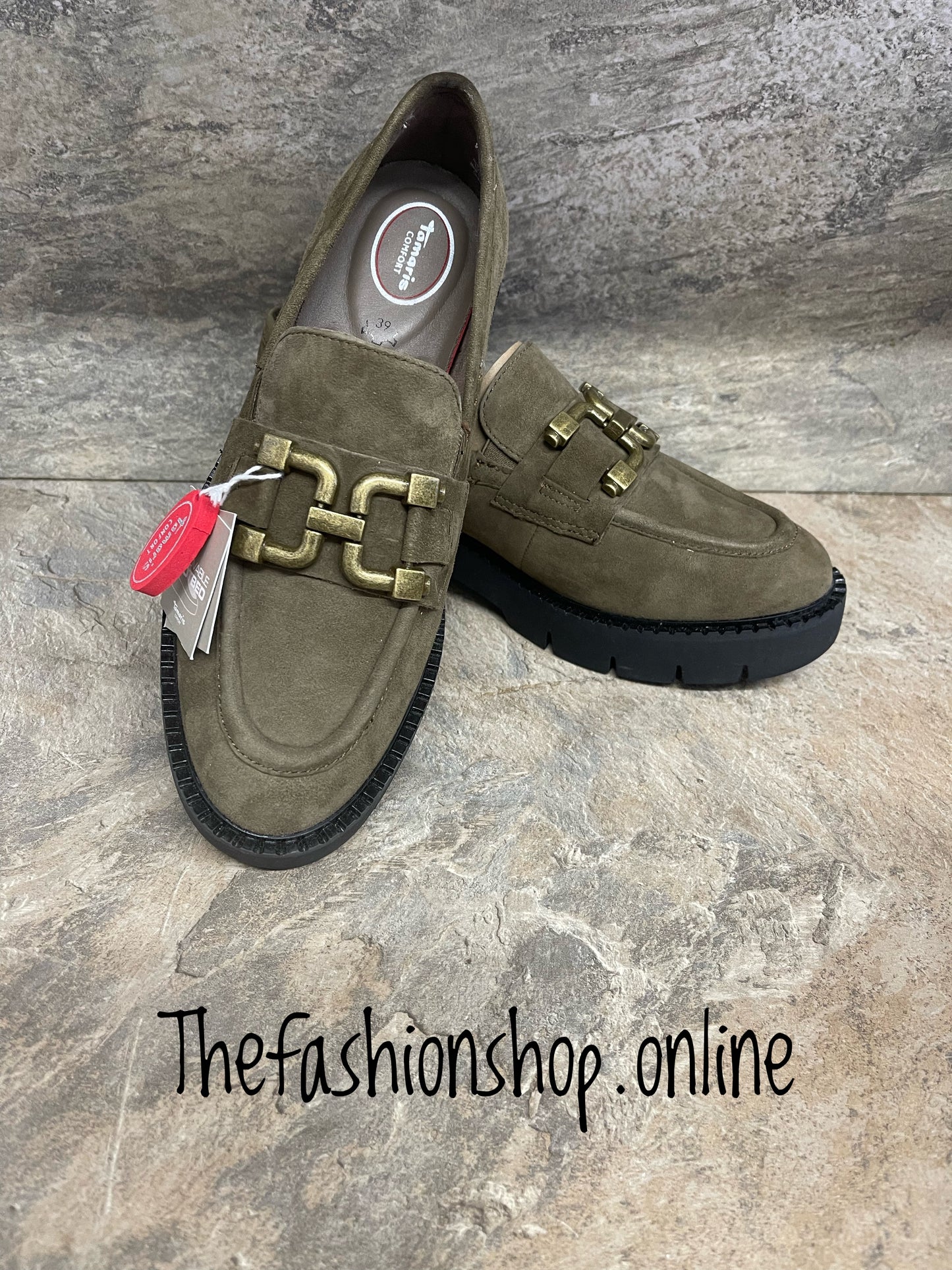 Tamaris mocha leather slip on buckle shoe sizes 4-9