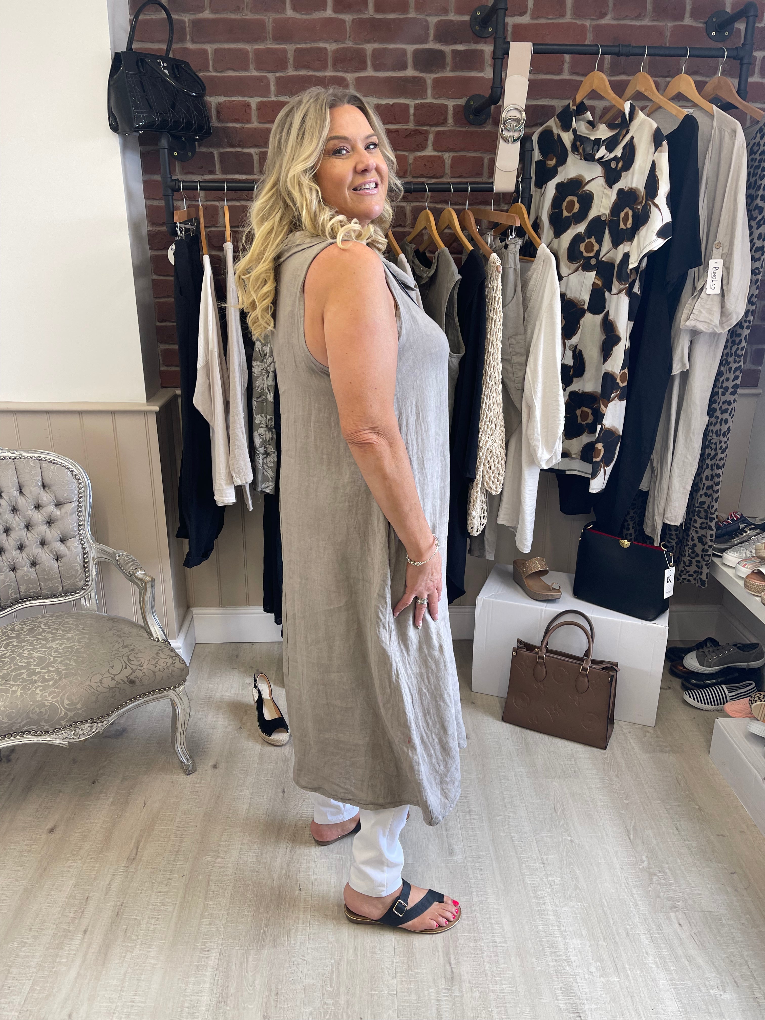 Linen cowl neck best sale dress