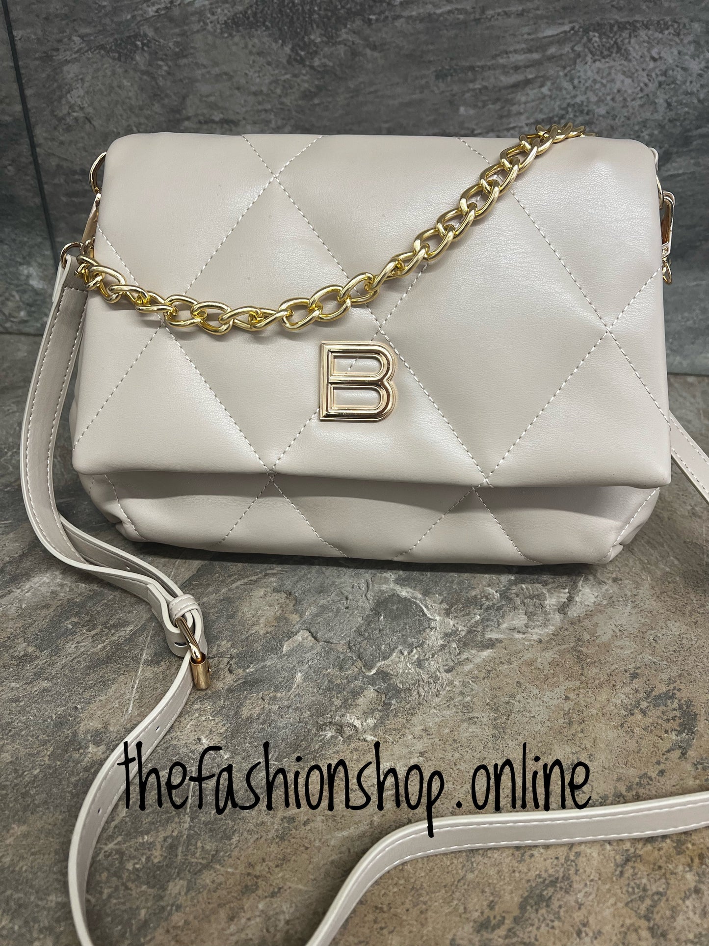Beige quilted chain bag