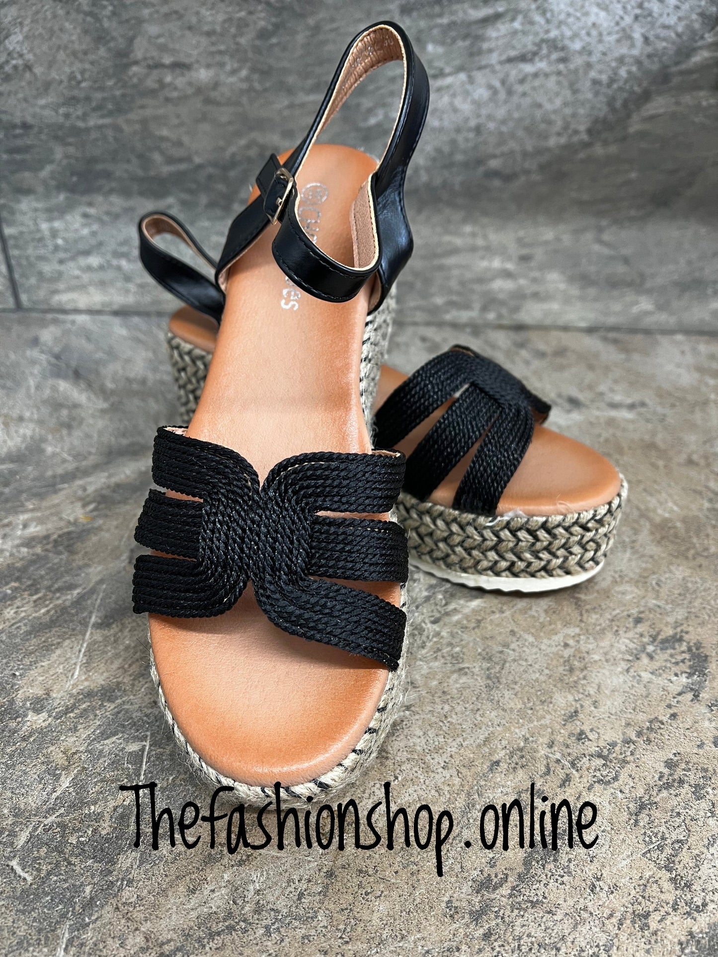 Black rope detail wedge sandal sizes 3-8