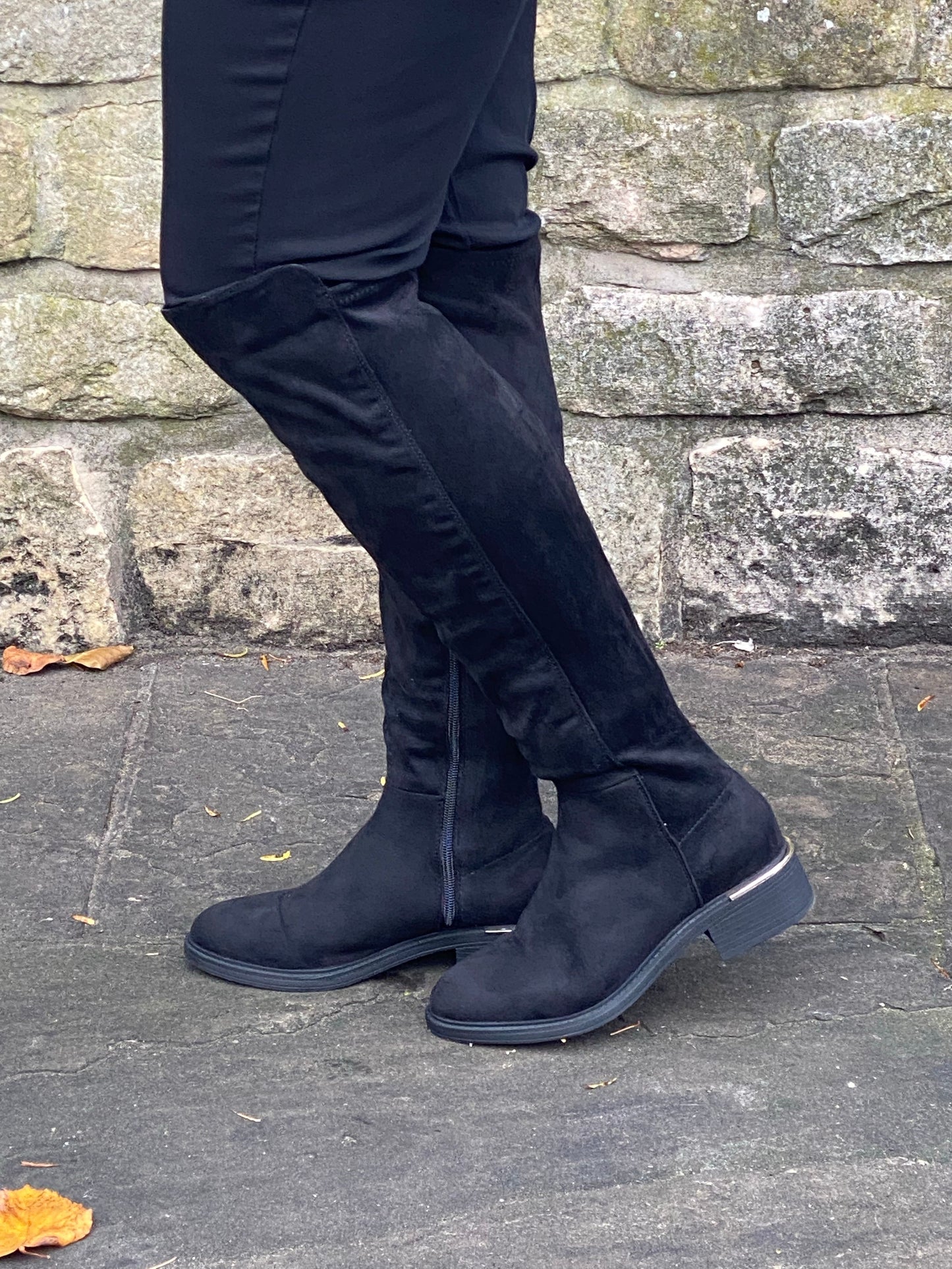 Black wide fit mock suede over the knee boot sizes 3-7
