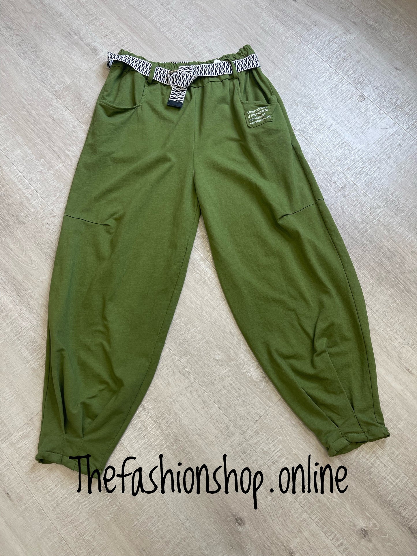 Olive joggers with funky belt 10-16