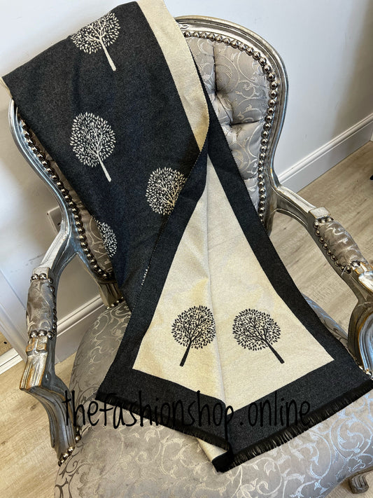 Cream and grey cashmere tree of life scarf