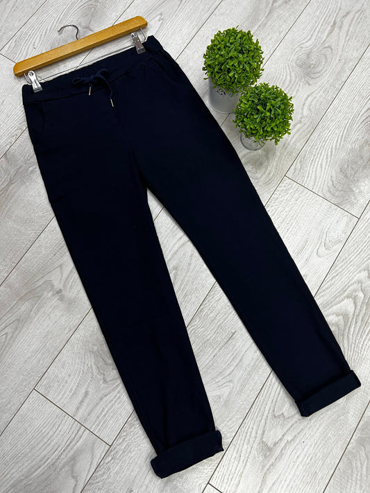 Navy smooth super stretchy trousers (reg) 10-16