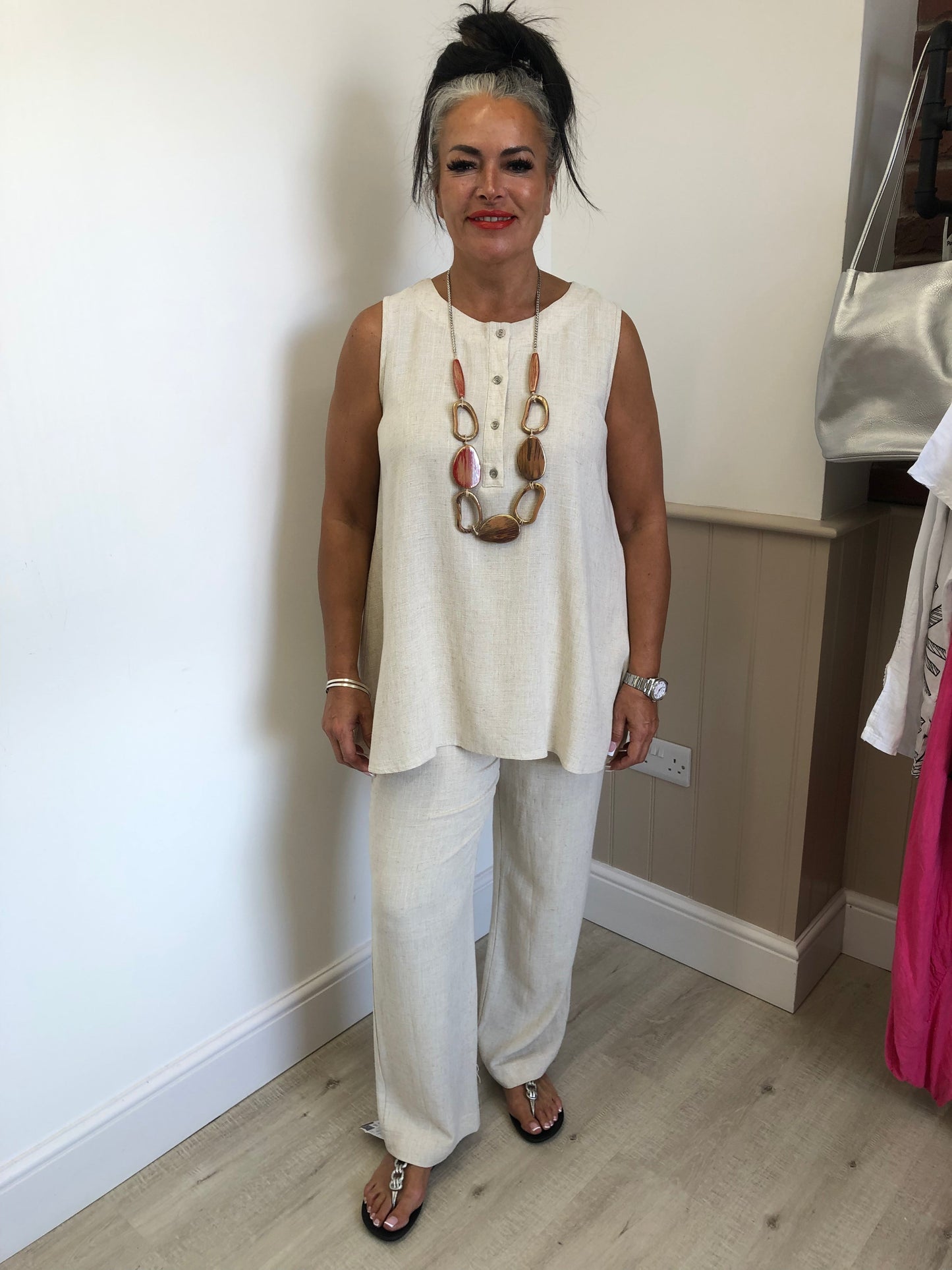Saloos stone linen mix trousers sizes 12-22