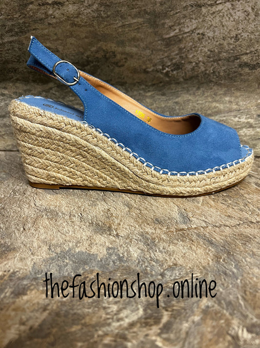 Blue open toe wedges 3-8