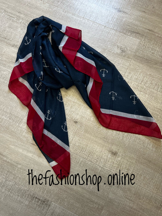 Red white and blue nautical anchor scarf