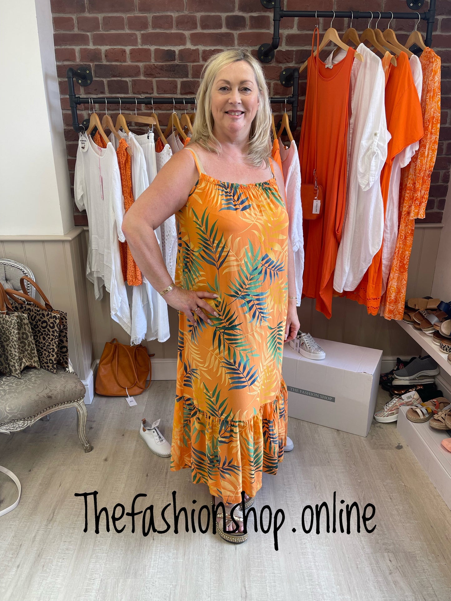 Orange tropical summer dress 10-18