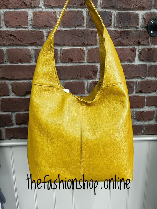 Mustard leather tote bag