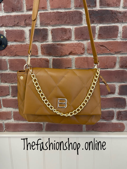 Tan quilted chain bag