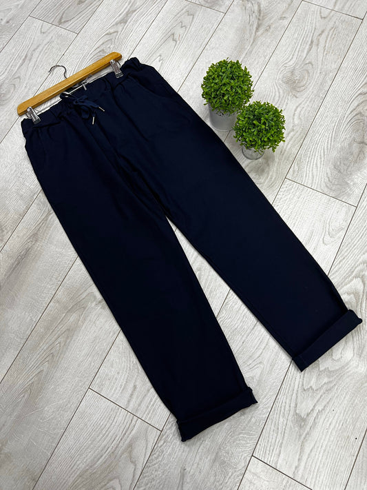 Plus size navy smooth super stretchy trousers 18-22