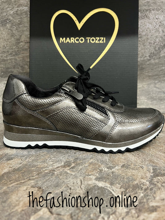 Marco Tozzi pewter trainer with zip and laces 4-9