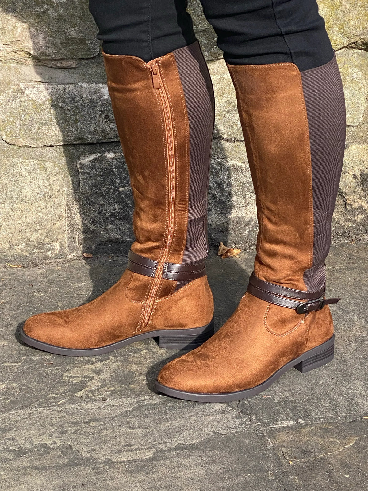 Brown mock suede knee length boot 3-8