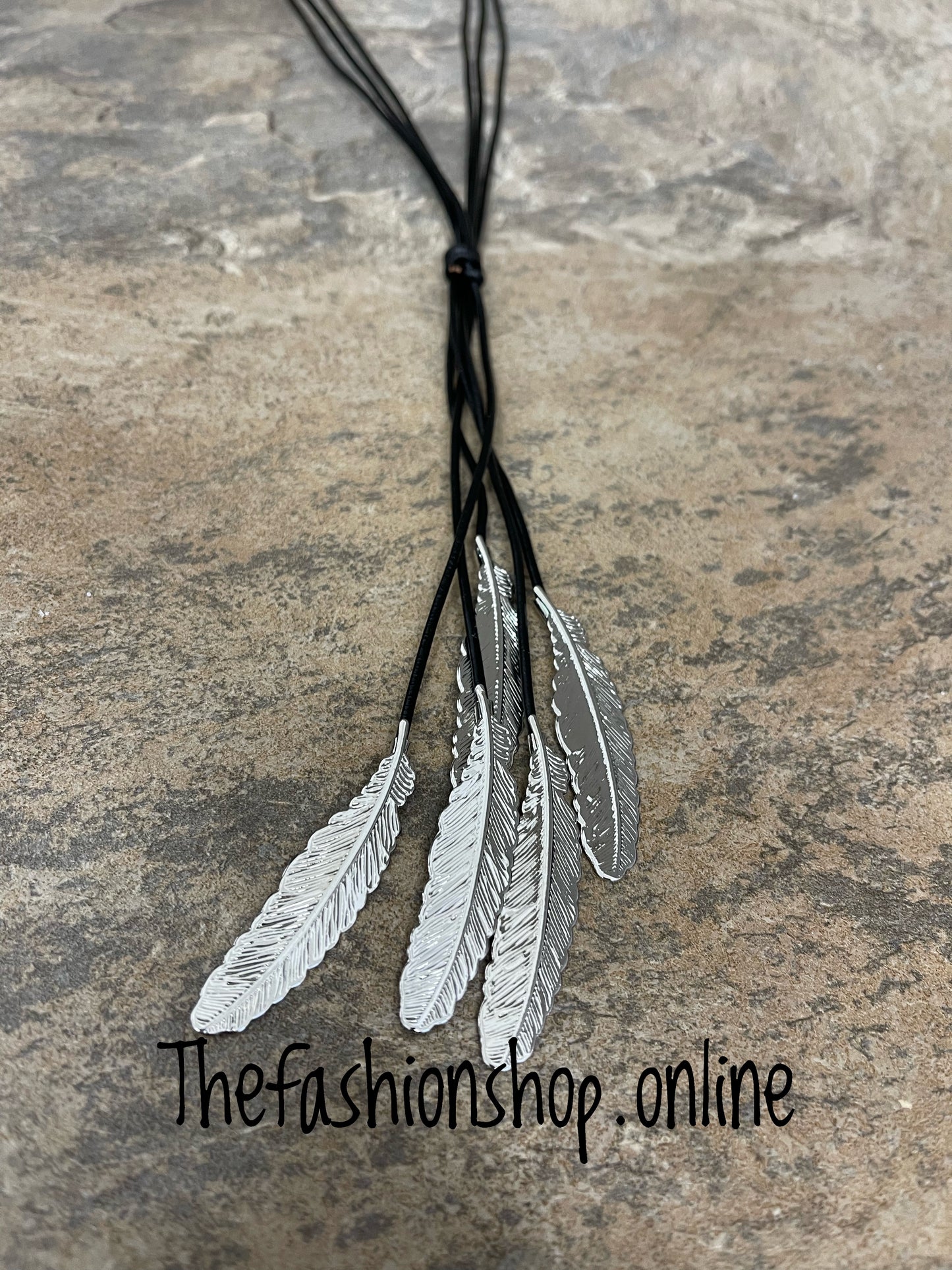 Black multi cord feather necklace