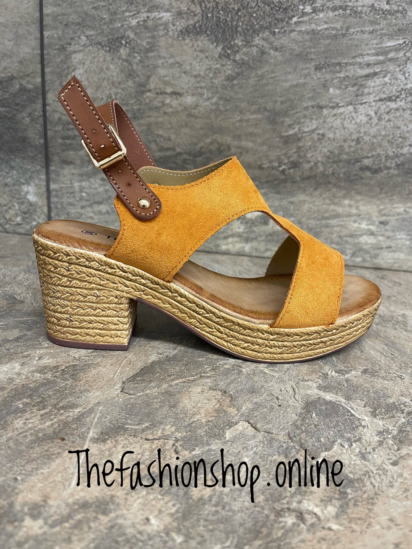 Camel block heel strap sandal sizes 3-8