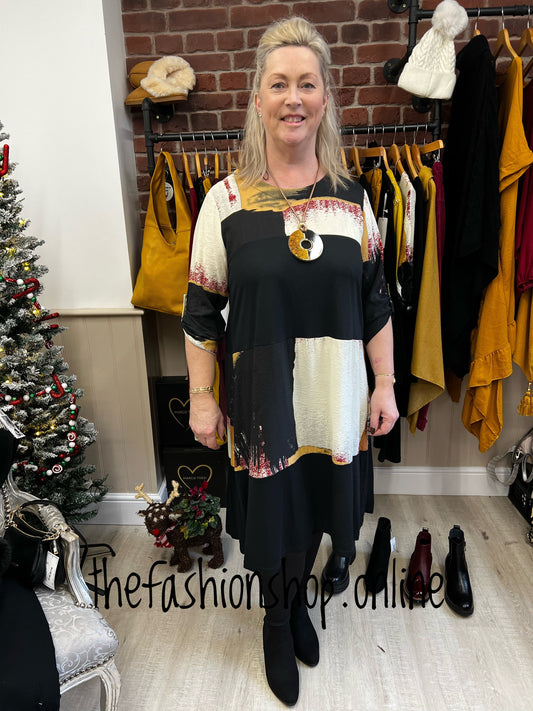 Colour block midi tunic dress with necklace sizes 10-22