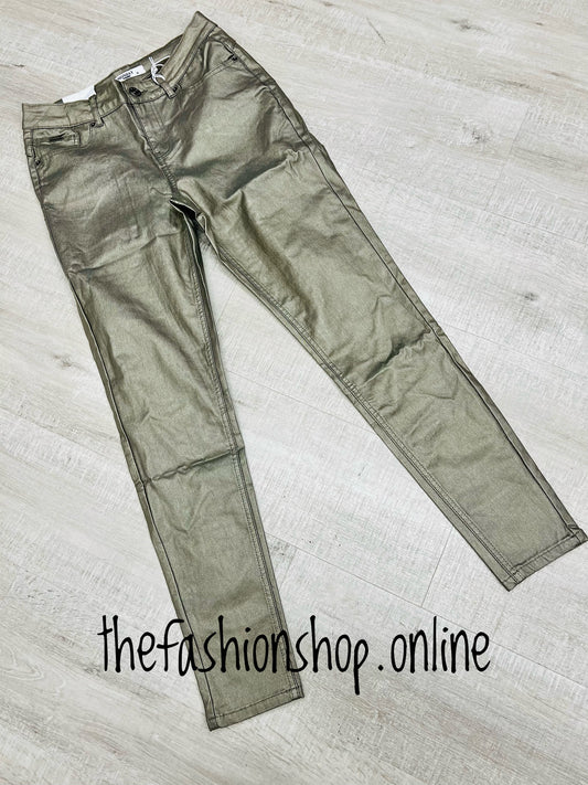 Premium champagne leather look ladies fit skinny jeans sizes 10-20