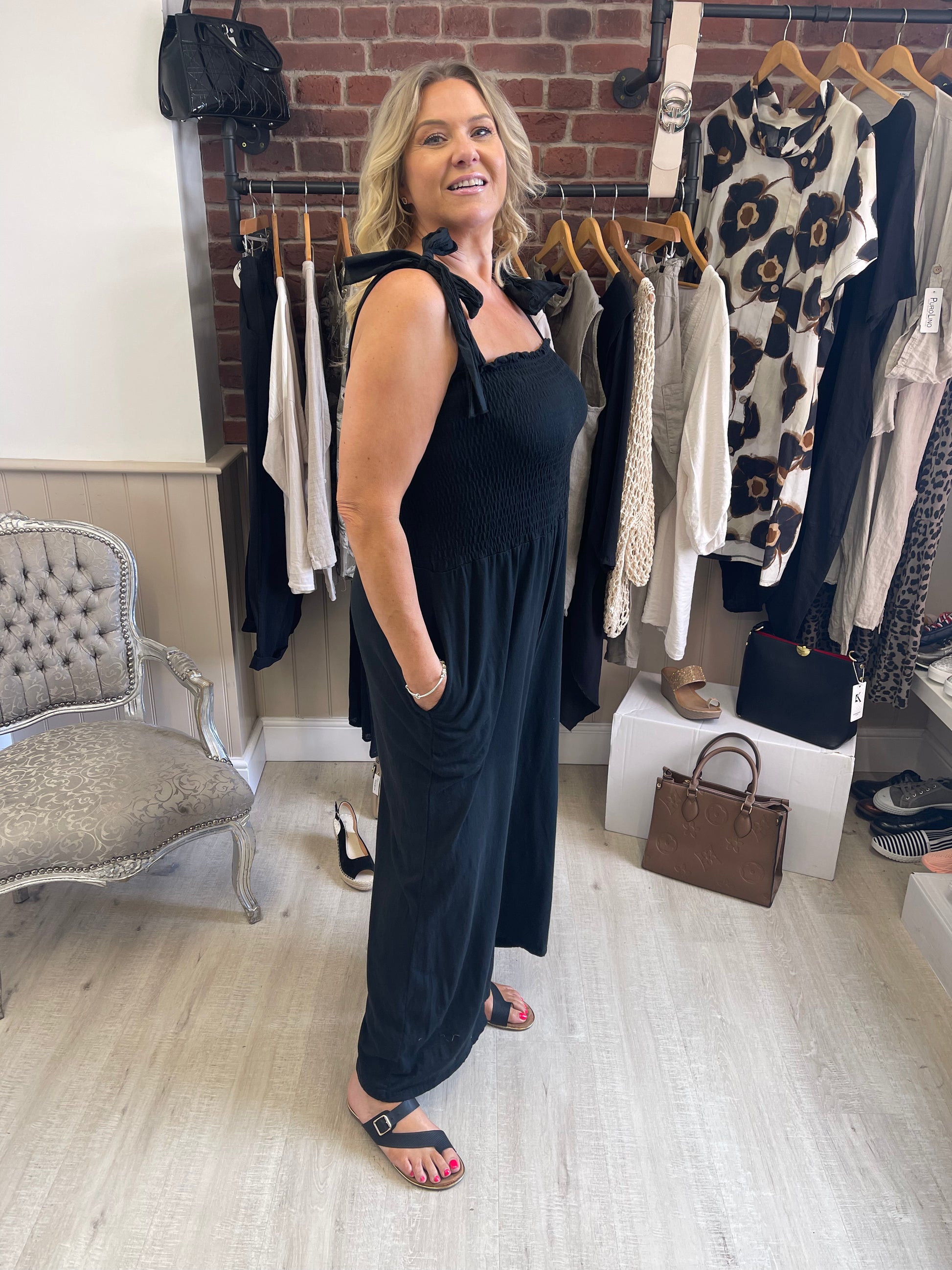 Black top ruched jumpsuit