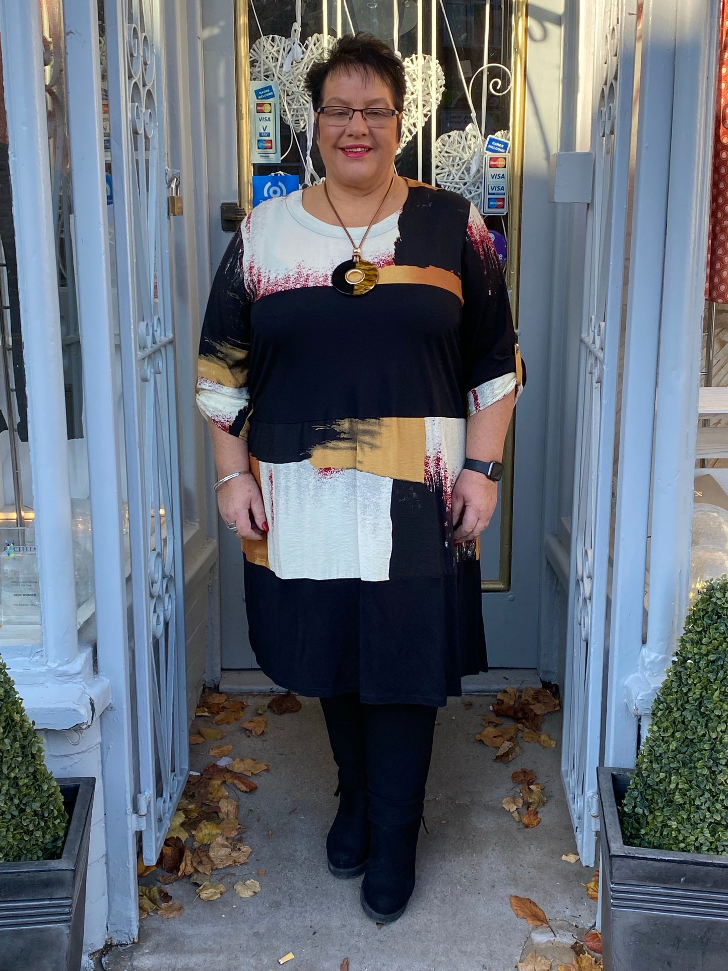 Colour block midi tunic dress with necklace sizes 10-22