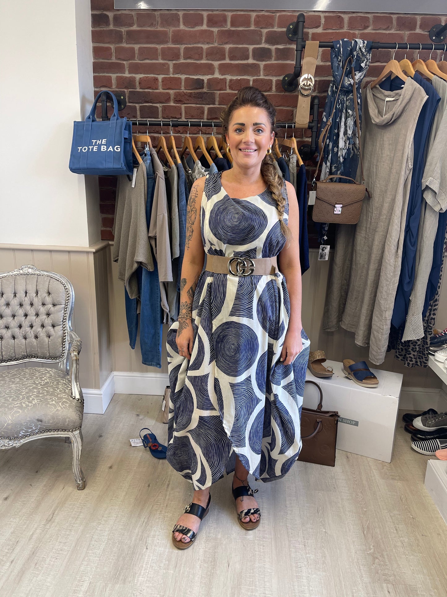 Navy and cream circles wrap over tunic 8-14
