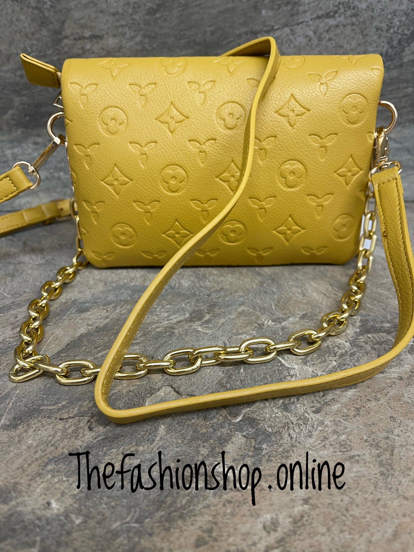 Mustard designer inspired chain crossbody bag