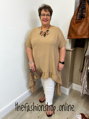 Camel frill hem tunic 14-24