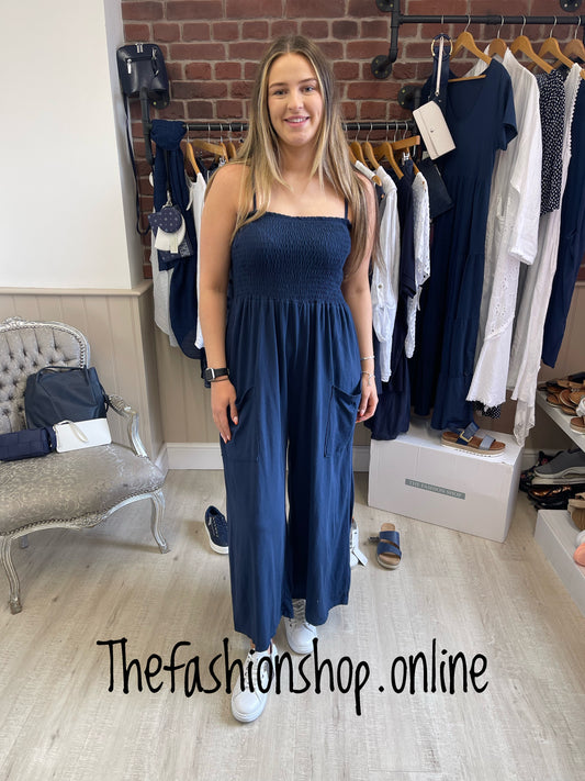 Navy ruched jumpsuit 8-16