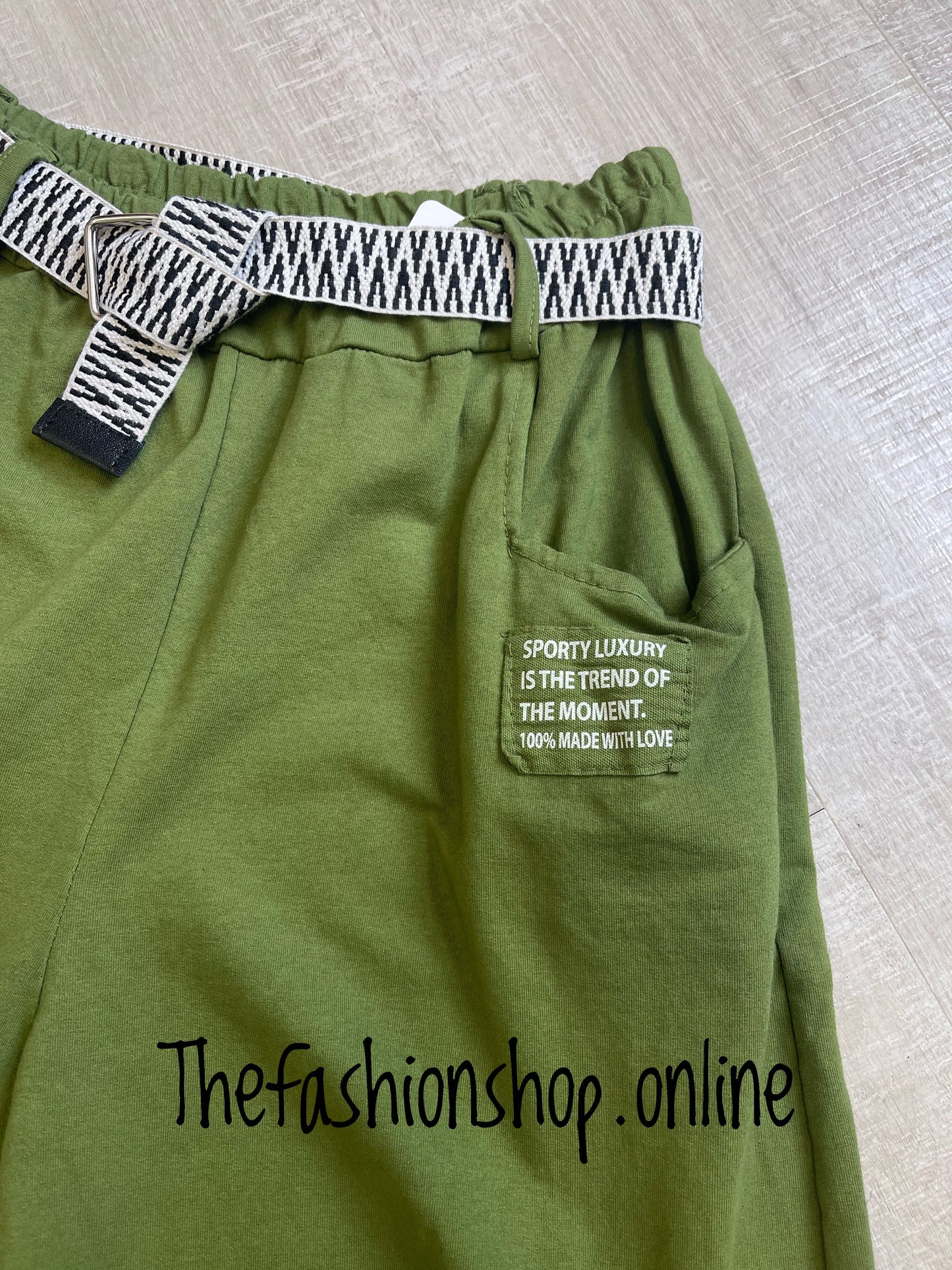 Olive joggers with funky belt 10-16