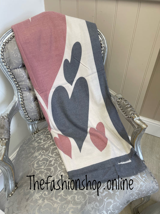 Miss Sparrow pink and grey hearts scarf