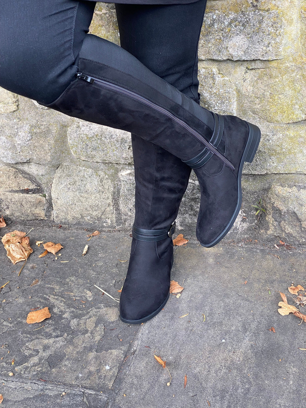 Black mock suede knee length boot 3-8