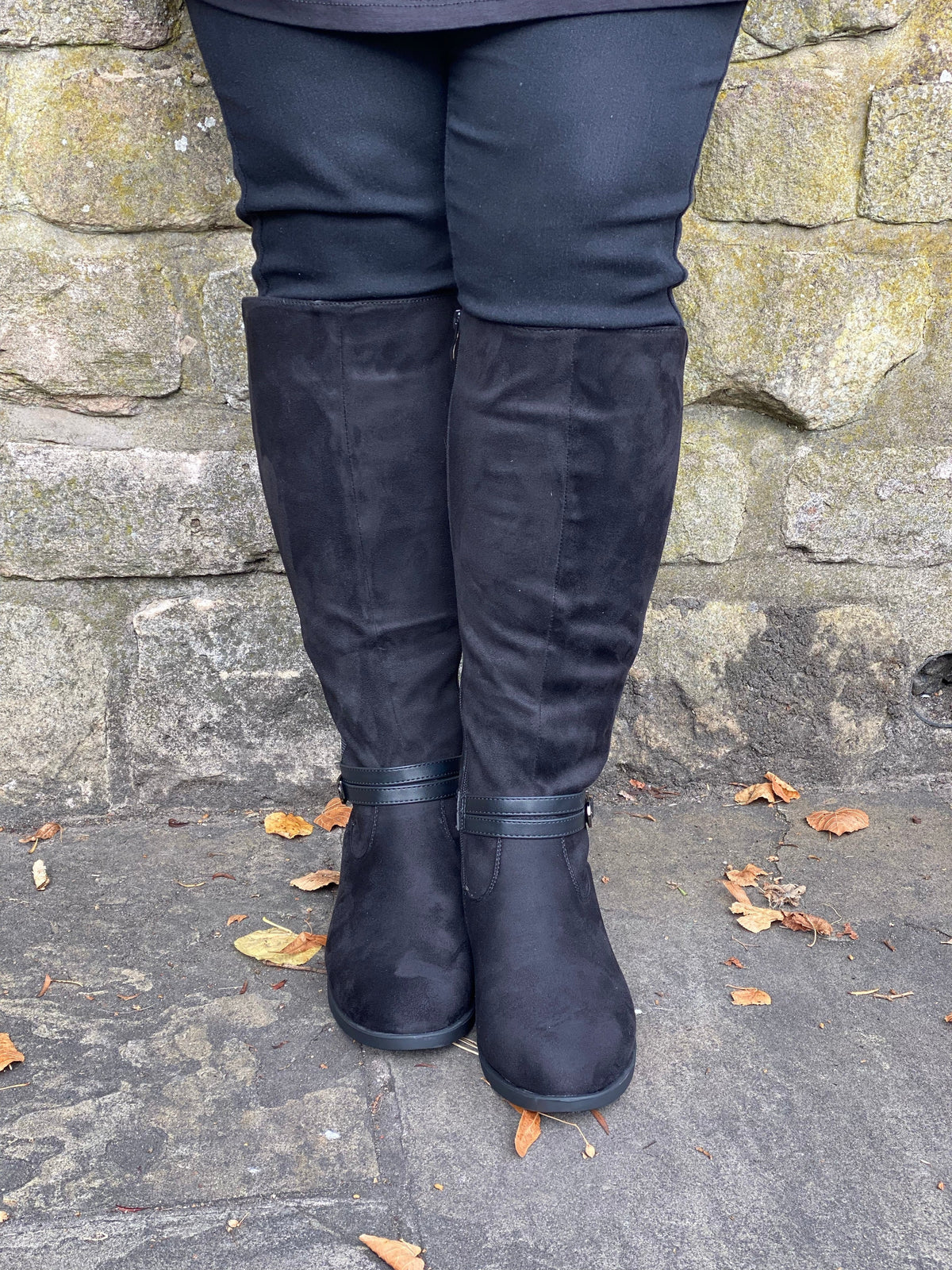 Black mock suede knee length boot 3-8