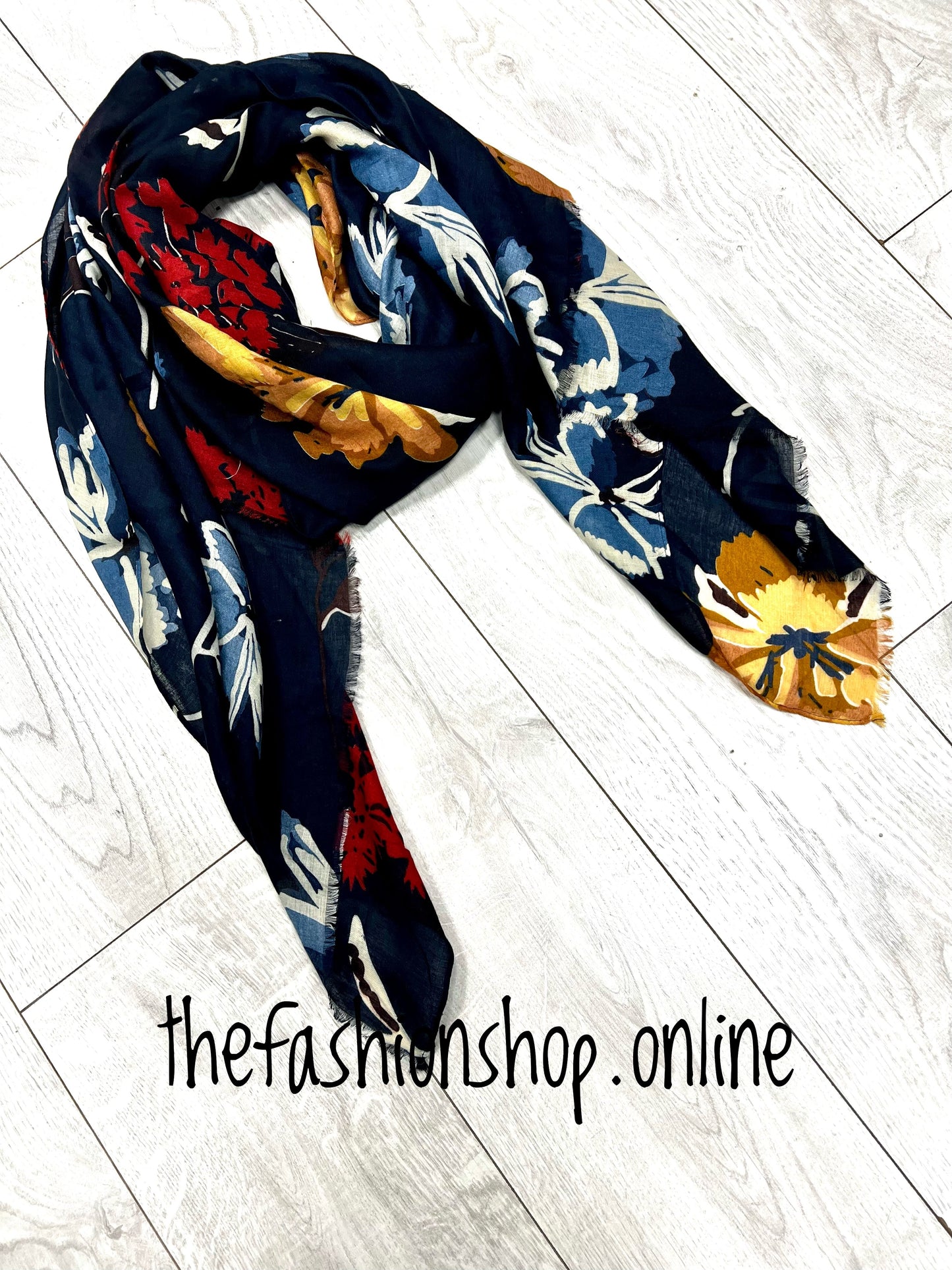 Navy large flowers scarf