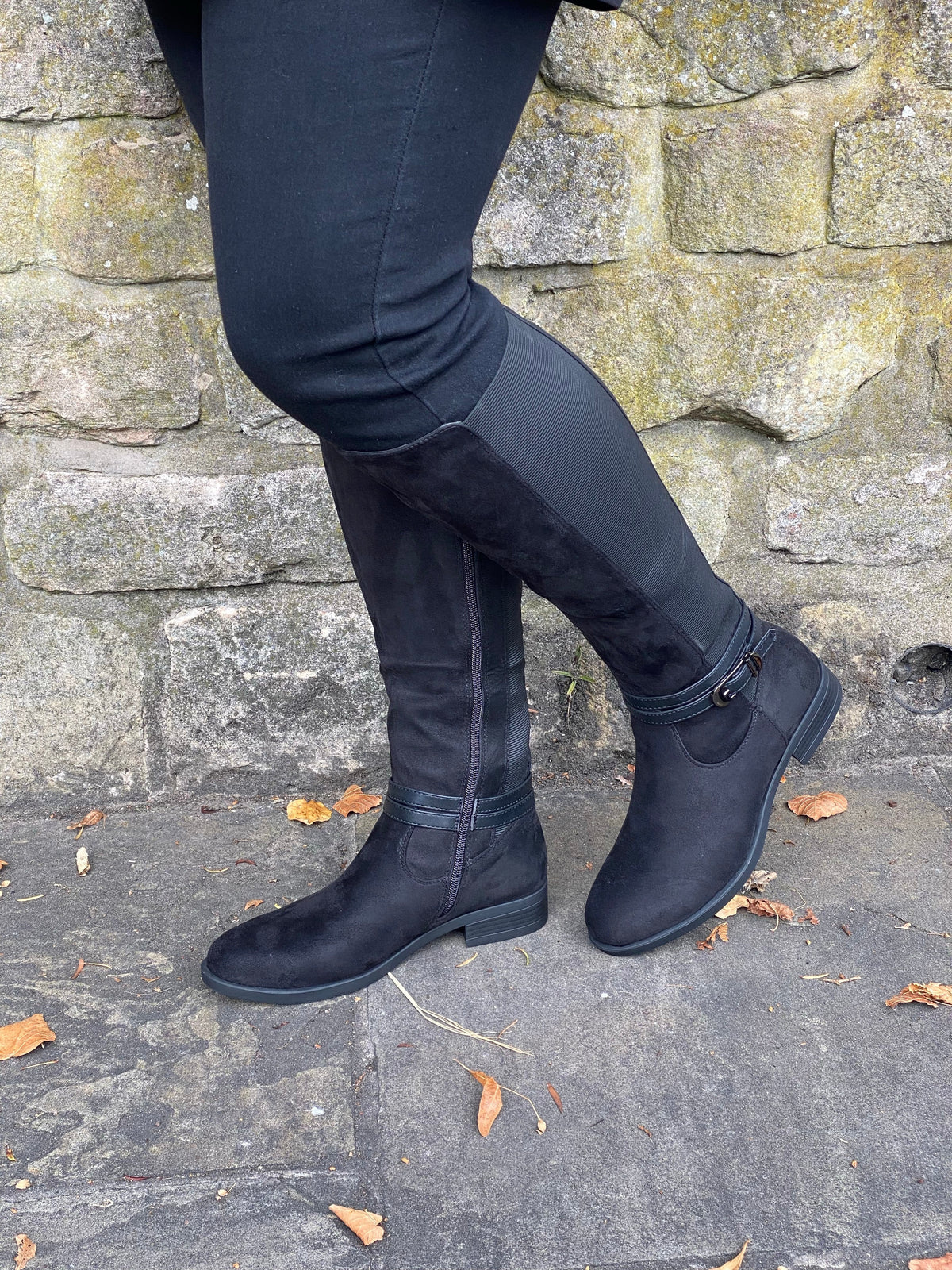 Black mock suede knee length boot 3-8