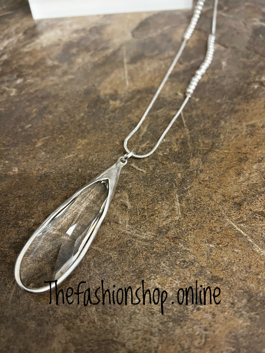 Envy long silver crystal pendant necklace