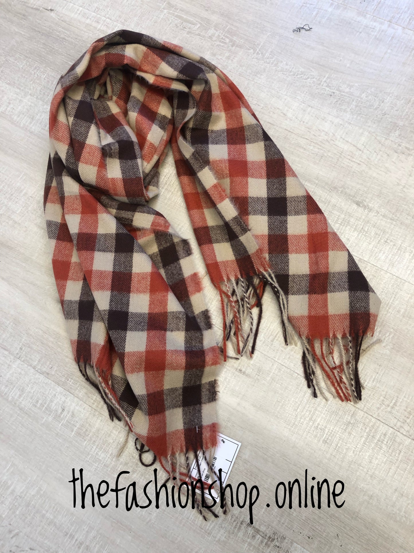 Rust brown and cream checked scarf