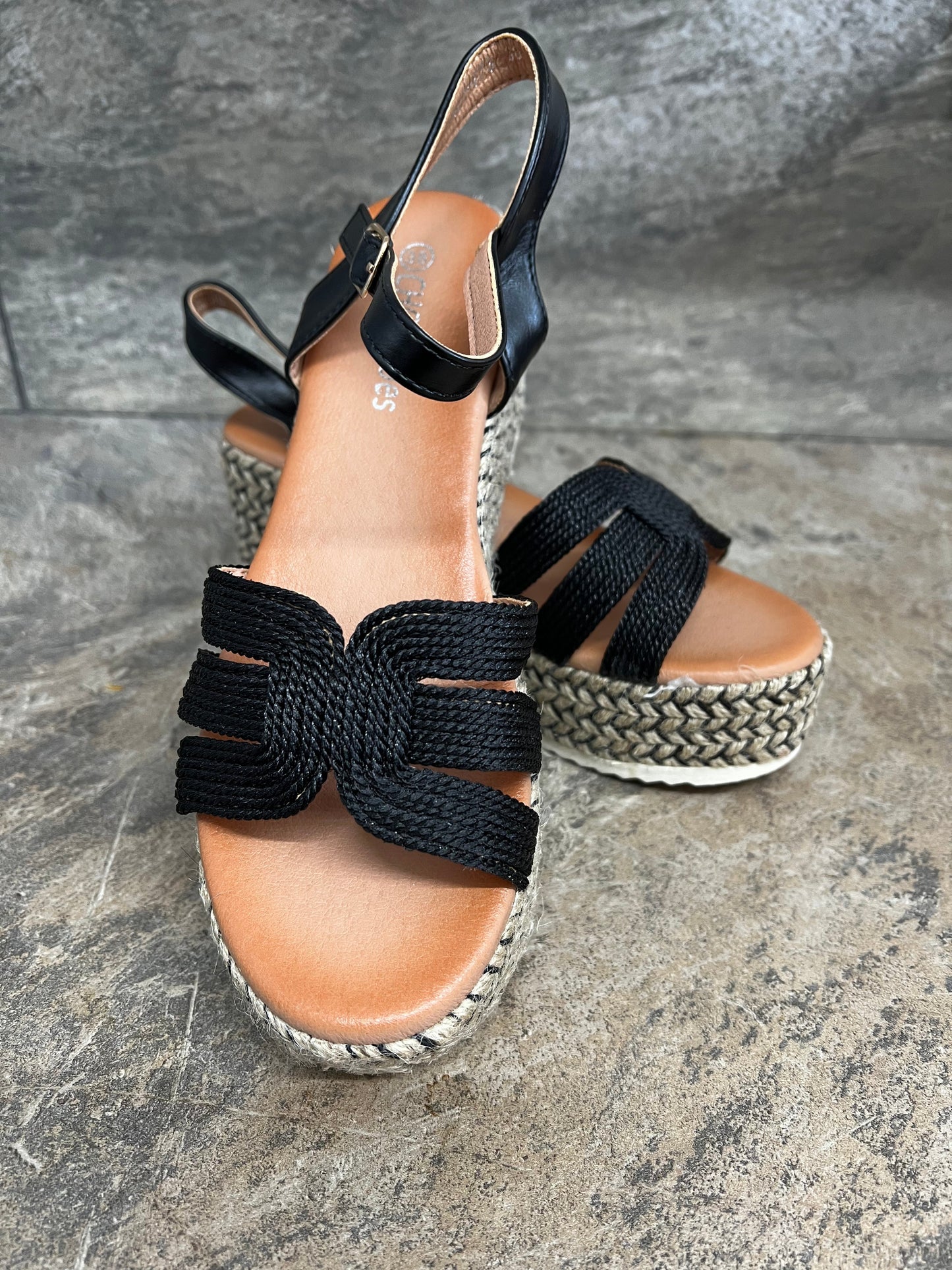 Black rope detail wedge sandal sizes 3-8