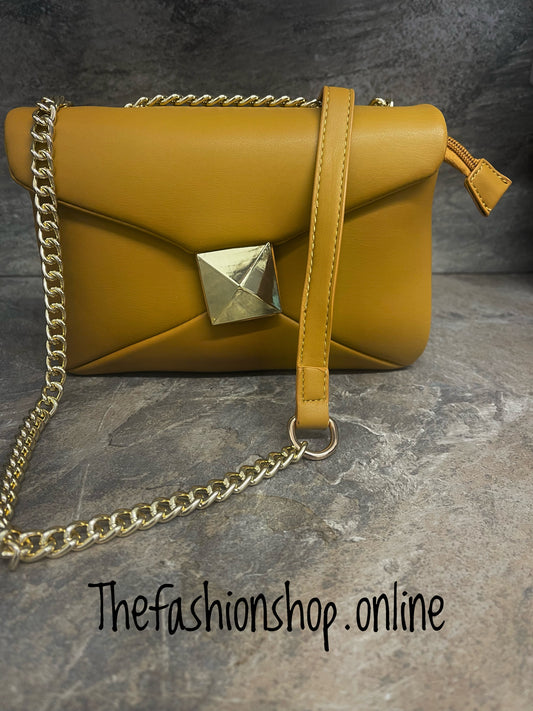 Mustard envelope chain crossbody bag