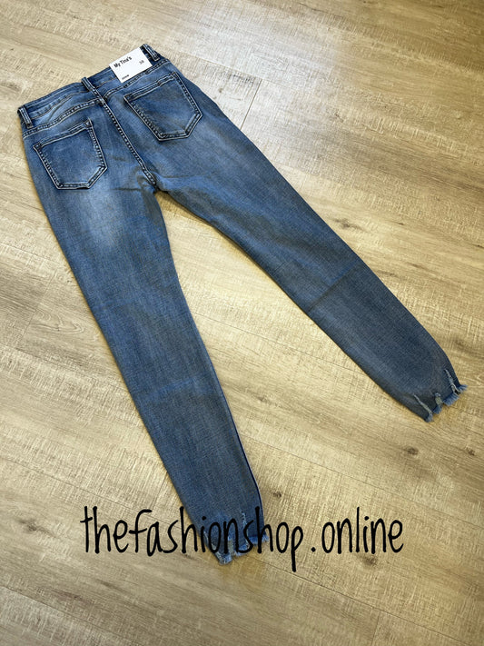 Denim blue stonewash premium ladies fit frayed edge jeans sizes 10-20