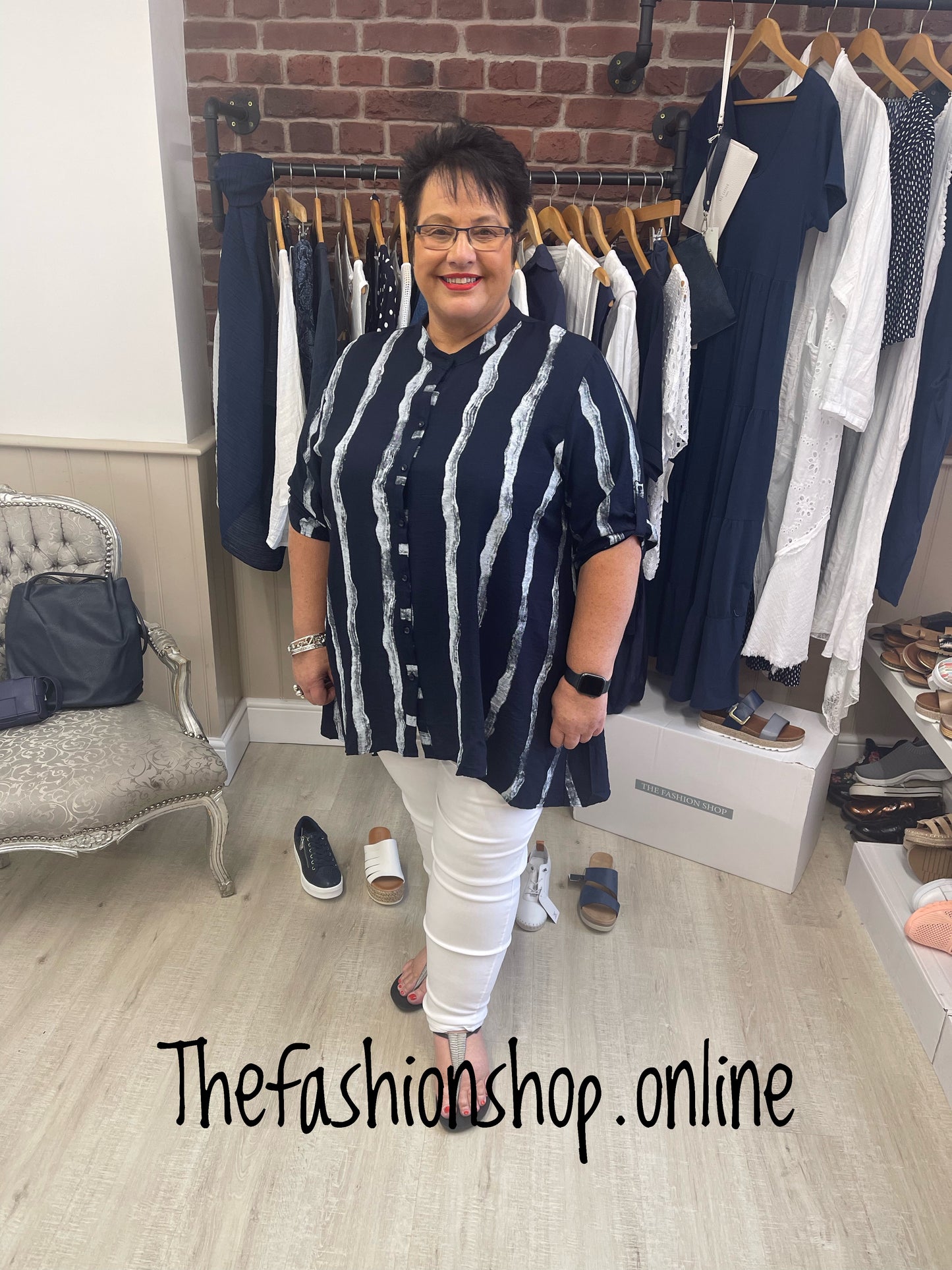 Saloos navy stripe pattern long shirt sizes 10-20