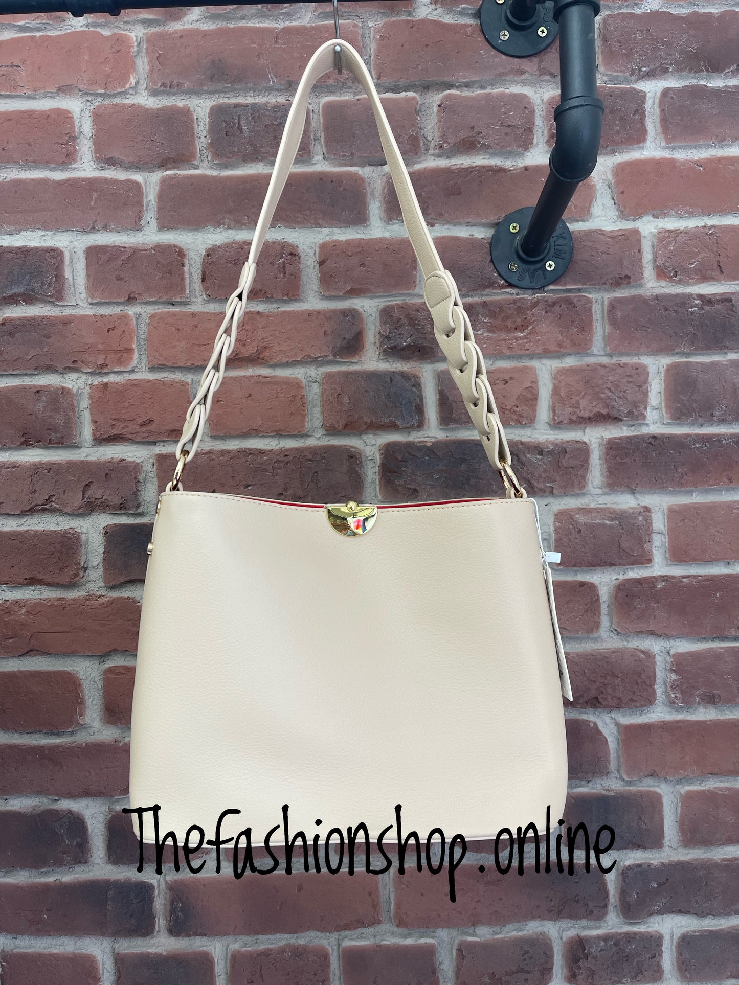 Beige bag in bag with woven strap