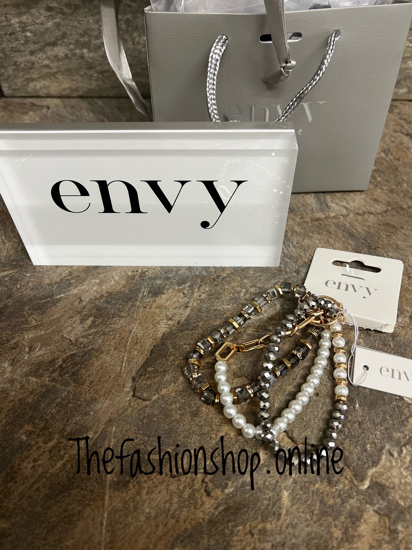 Envy pearl and gold multi bracelet