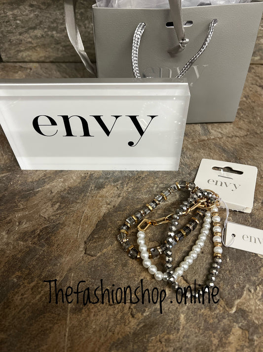 Envy pearl and gold multi bracelet