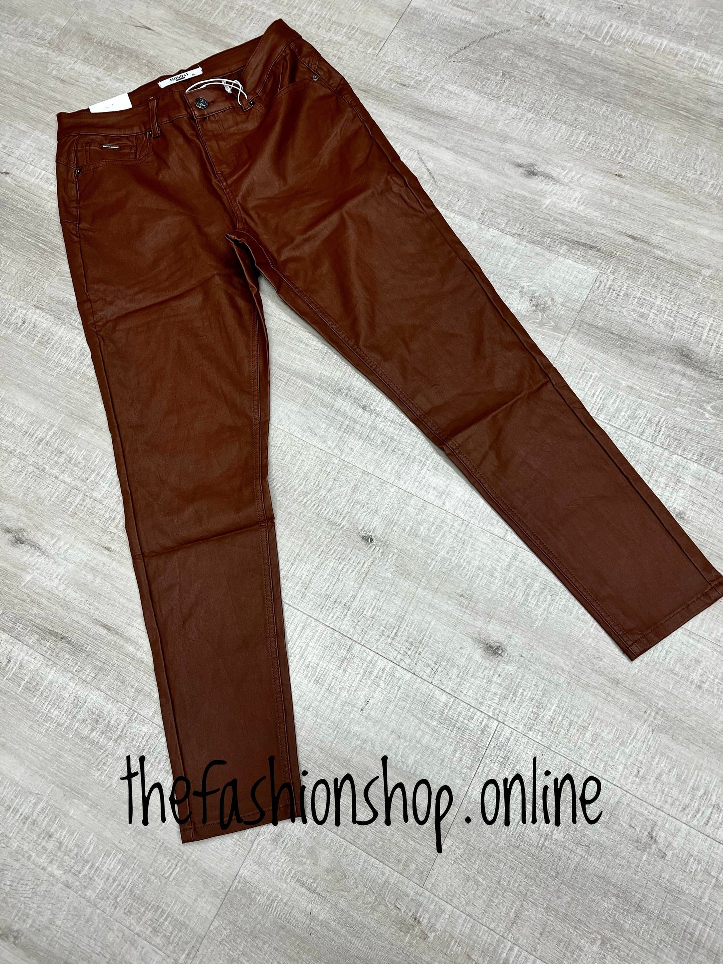Premium tan leather look ladies fit skinny jeans 10-20