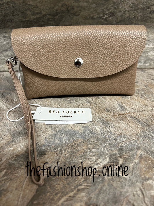 Red Cuckoo beige purse with wrist strap