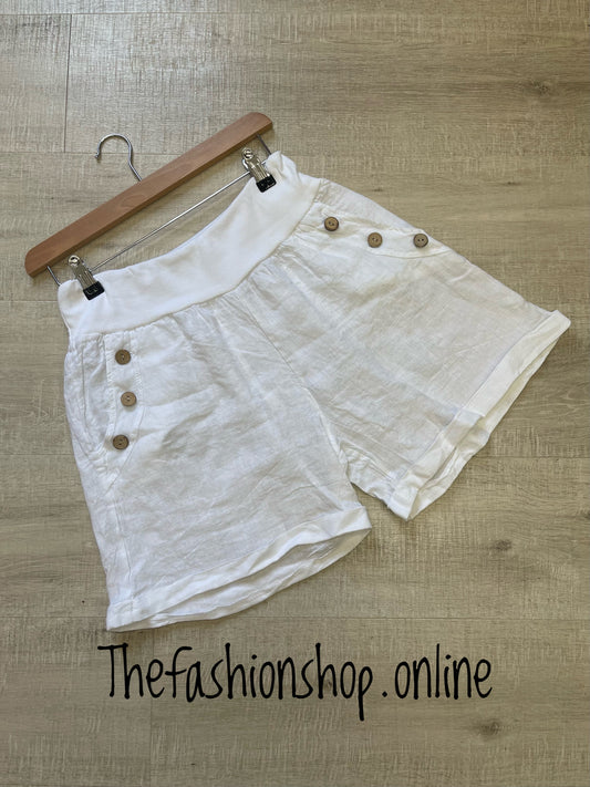 White linen button pocket shorts 10-16