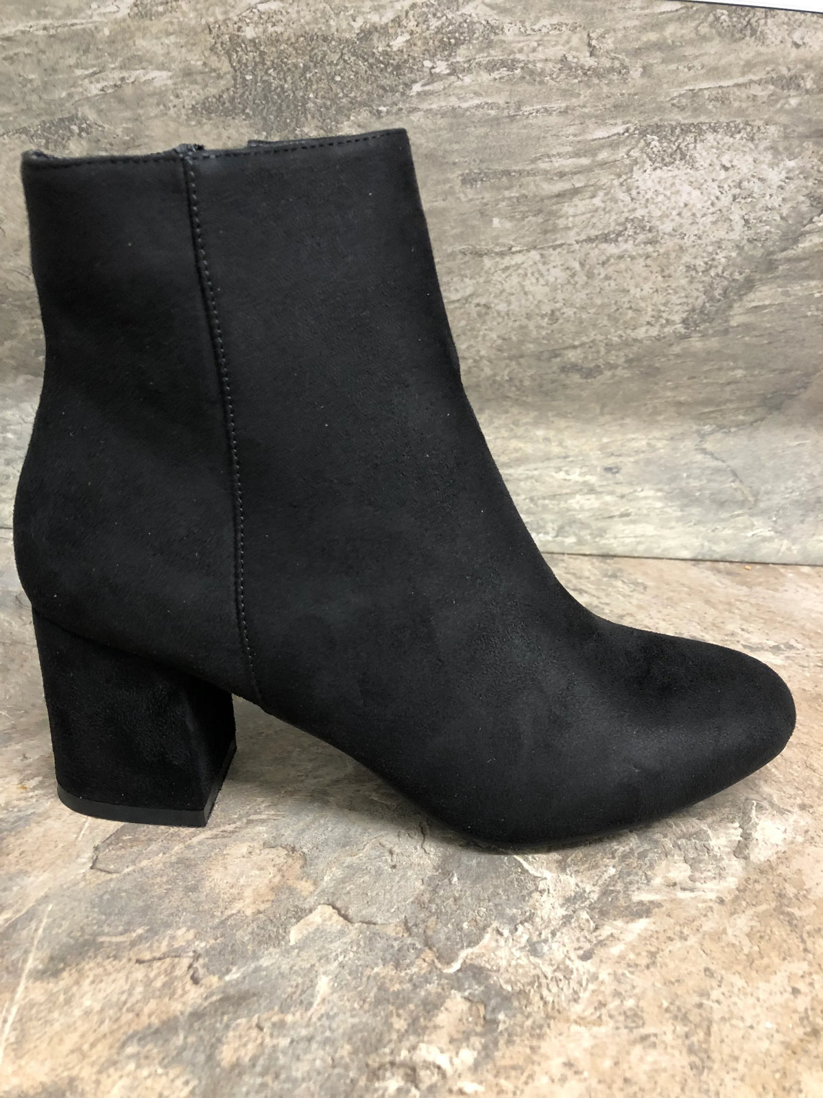 Black mock suede block heel ankle boot 4-8