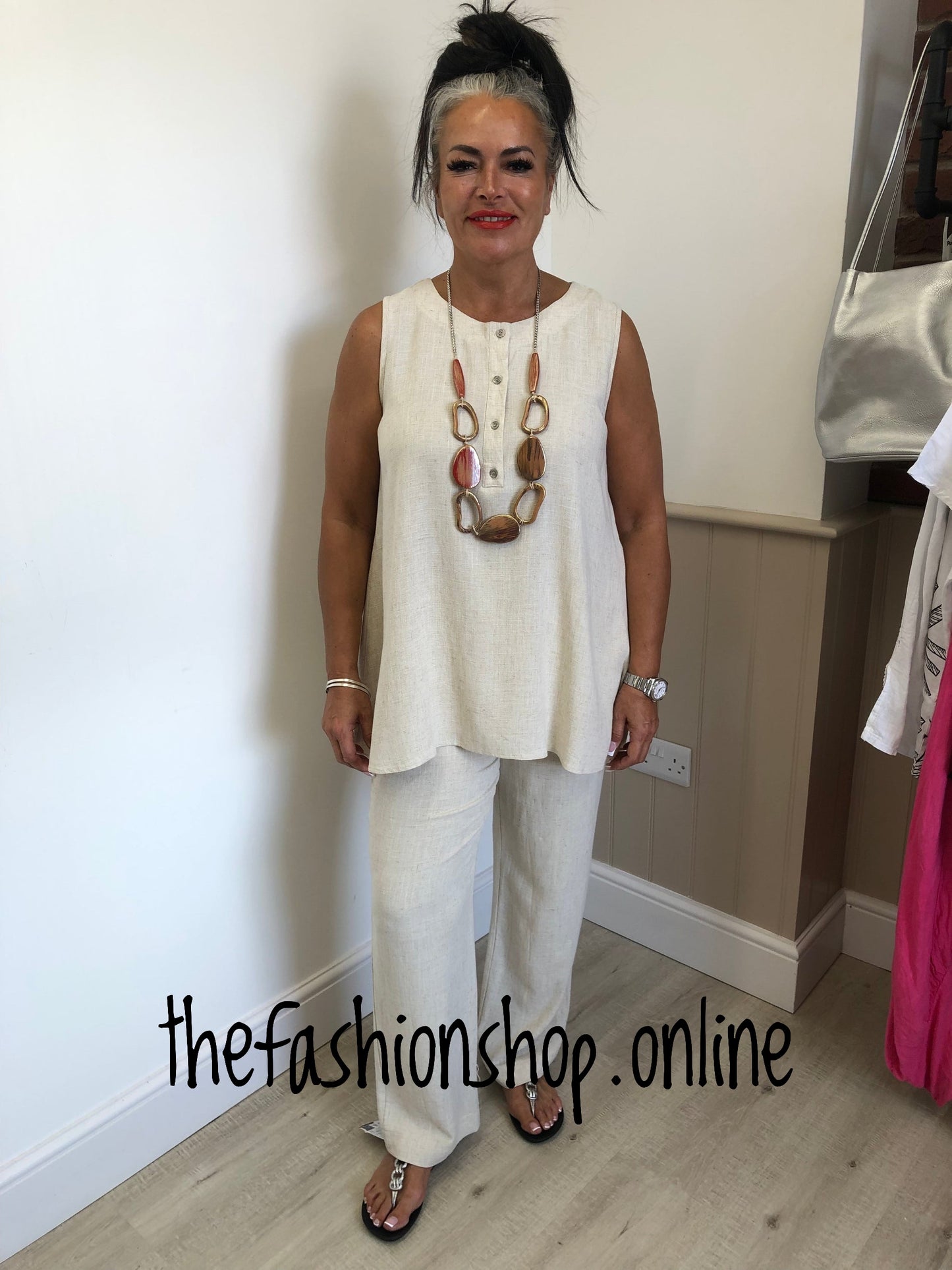 Saloos stone linen mix trousers sizes 12-22