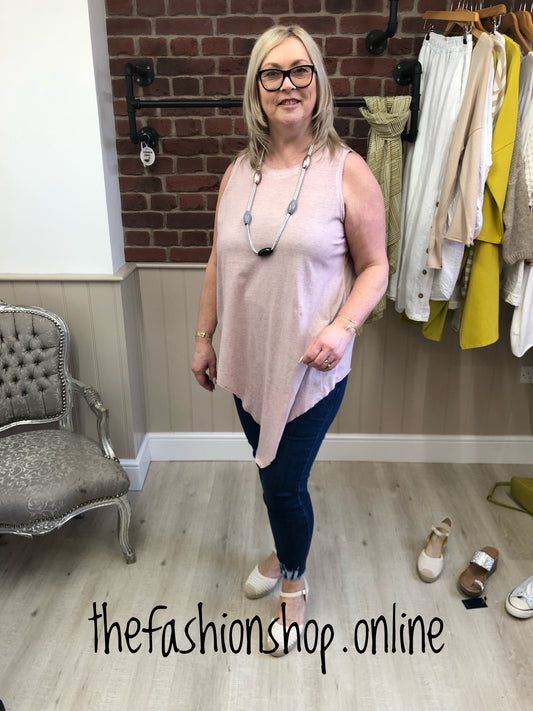Pink asymmetric longline sleeveless top 10-16